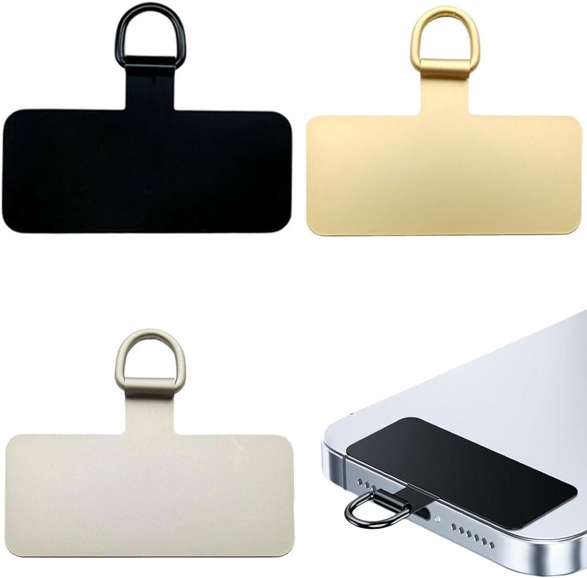3 Stuks Lanyard Patches met Metalen Veerring voor Telefoons - Universele Hanger voor Mobiele Apparaten, Smartphone en Accessoires