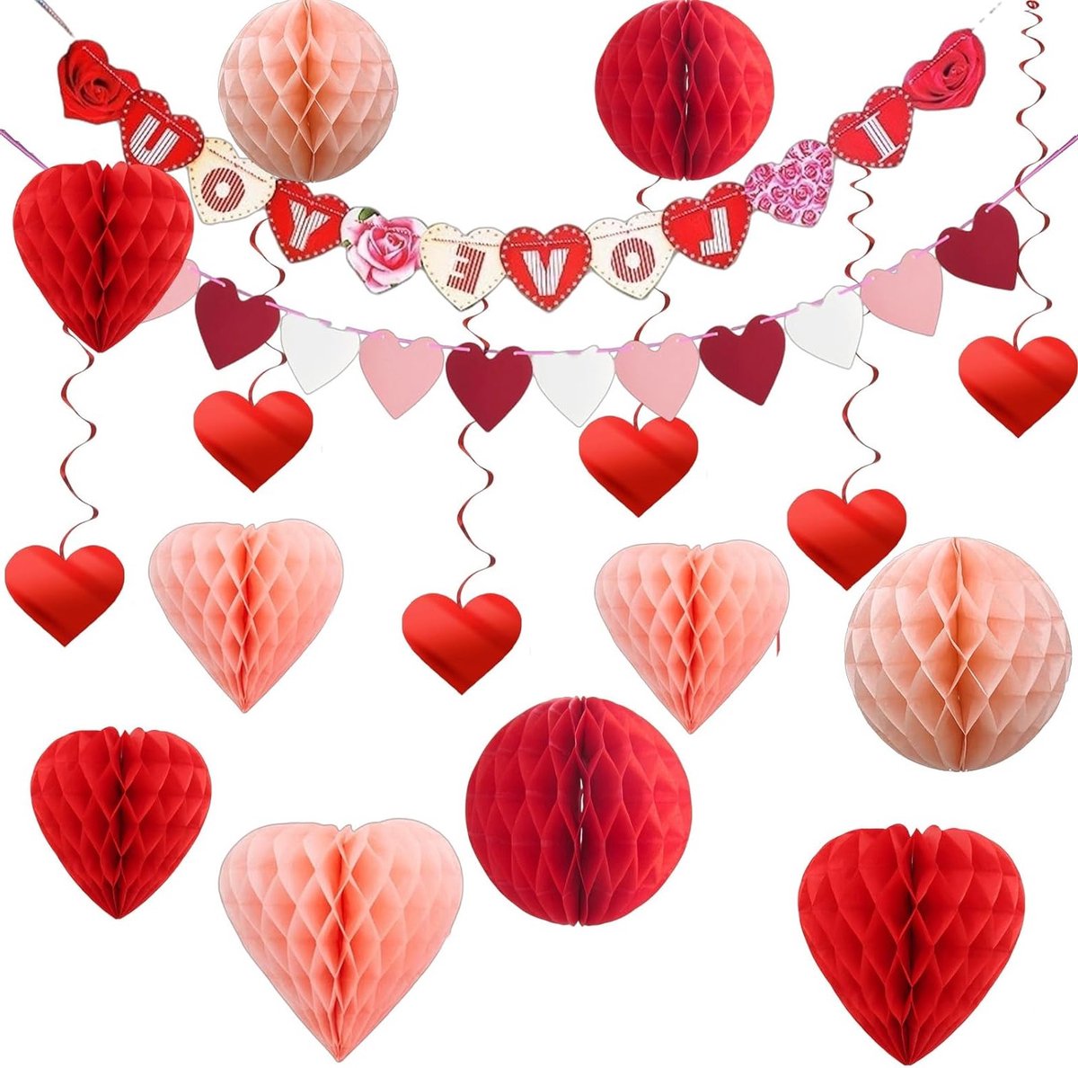 Herbruikbare Hartvormige Versieringen voor Valentijnsdag - 18 Delige Set, Duurzaam, Eenvoudig te Installeren, Perfect voor Feestdagen, Bruiloften en Jubilea