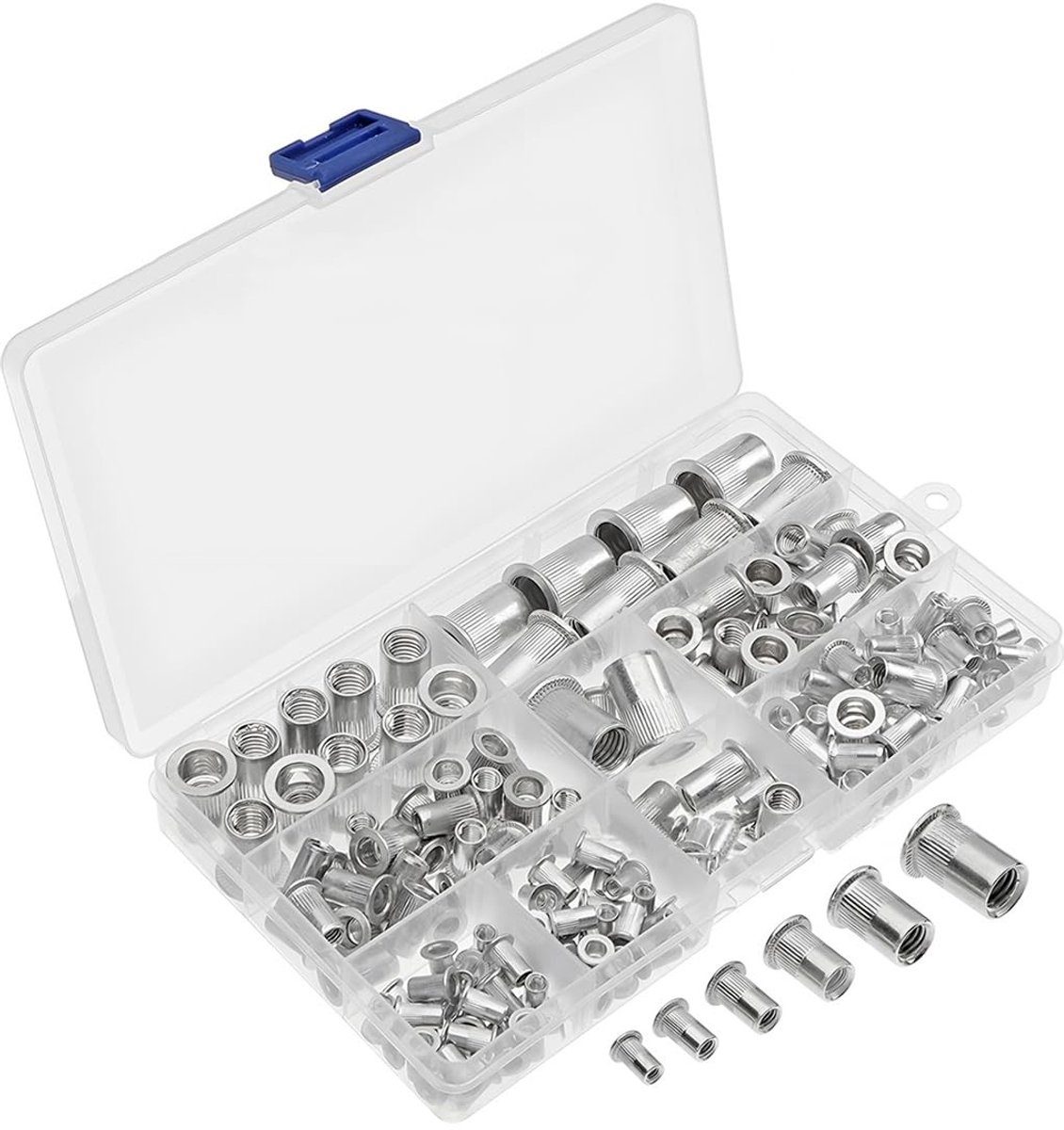 Dailygoods- Klinkmoer 165 Stuks - Aluminium Klinkmoer - M3/M4/M5/M6/M8/M10 - Platte Kop - Corrosiebestendig - Lichtgewicht 173 Gram - Klinkmoerset