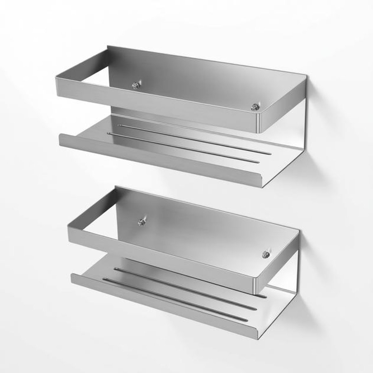 ElleMooi Roestvrijstalen Doucherek Zonder Boren, Adhesive Wandmontage Badkamer Doucheplank, Bathroom Organizer voor Badkamer & Keuken Opslag, 2 pakjes, Zilver