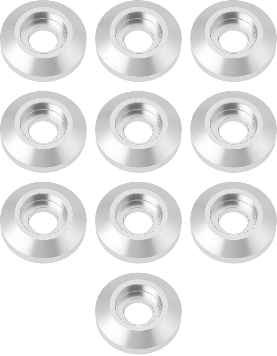 Dailygoods- Wasmachines Conisch - 10 Stuks - Geanodiseerd Zilver Aluminium - M8 Geschikt - Lichtgewicht en Roestbestendig - 39° Taps Toelopende Snit - Onderleggers