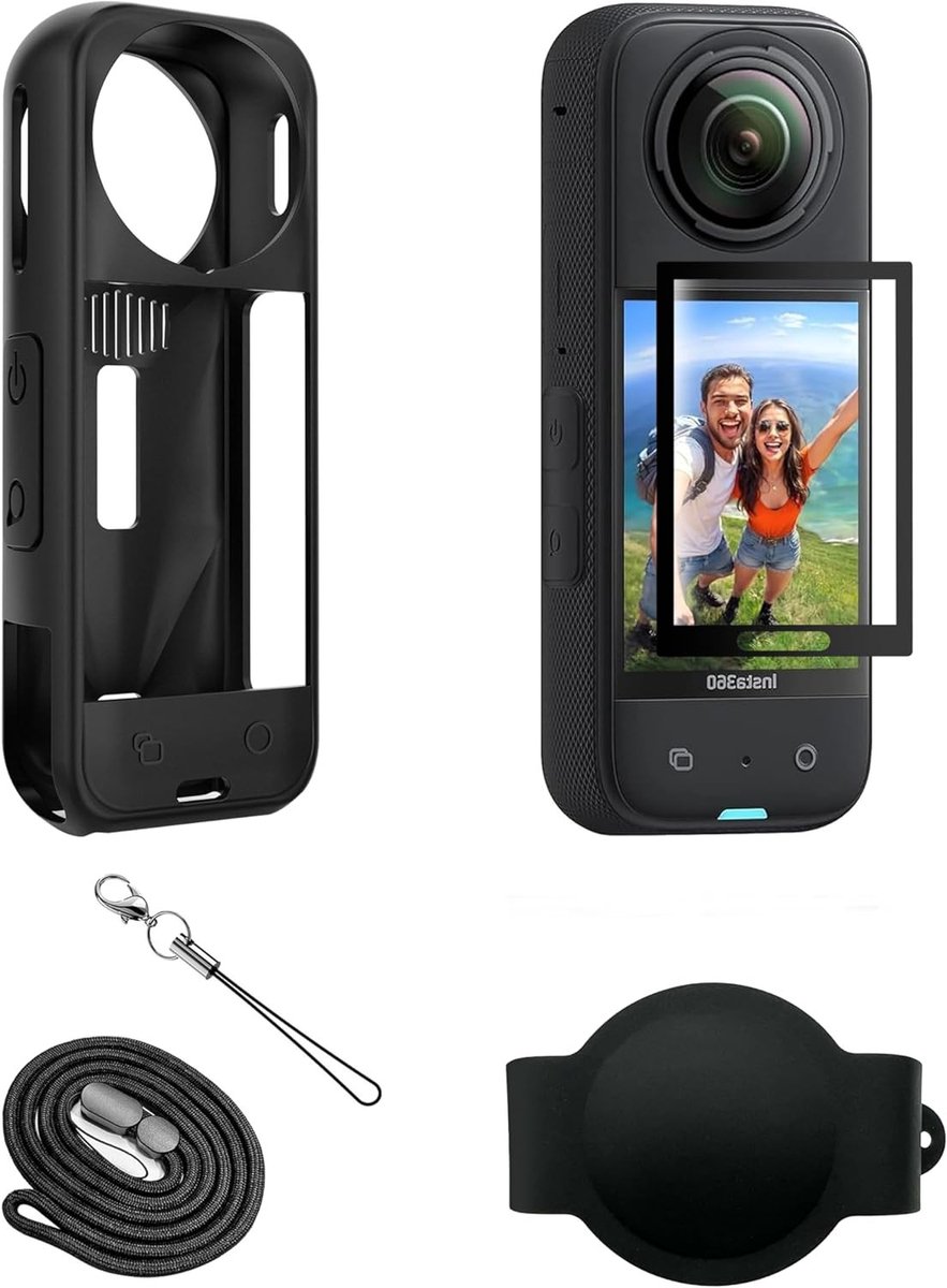Complete Beschermset voor 360 Camera, inclusief Siliconen Hoes, Lenskap en Gehard Glas Screen Protector