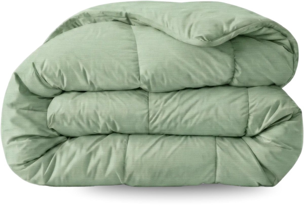 Zelesta Pure Uni Natural Green 140x200 - Katoenen dekbed zonder overtrek - Wasbaar dekbed - Hoesloos dekbed - 2 in 1 Dekbed met vaste overtrek