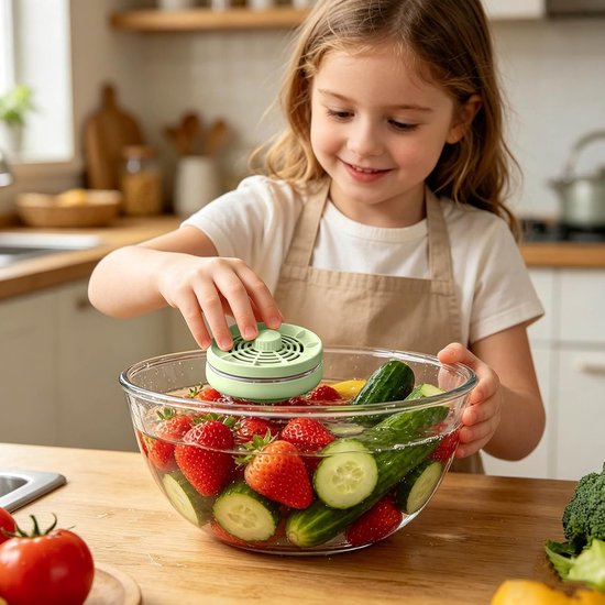Verpakking van 1 stuk - Fruit- en groentewasser - Draagbare fruitwasser - Huishoudelijk keukenartikel - Verwijdert pesticideresten - IPX7 waterdicht - Magnetisch opladen-Geschikt voor het wassen van fruit, groenten, vlees, enz. - 10,4*10,4*6 cm-Groen — afbeelding 2