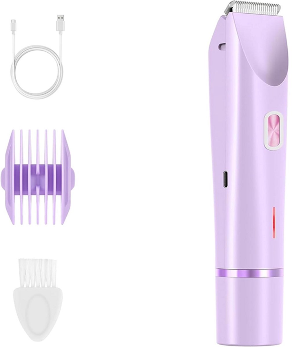 1-pack - 2-in-1 elektrische ontharingsapparaat - Bikinilijntrimmer - Pluisverwijderaar - IPX7 waterdicht - Elektrisch scheerapparaat voor nat en droog gebruik - Geschikt voor schaamhaar, okselhaar en beenhaar - 16,7*3,3*3,2 cm - Paars