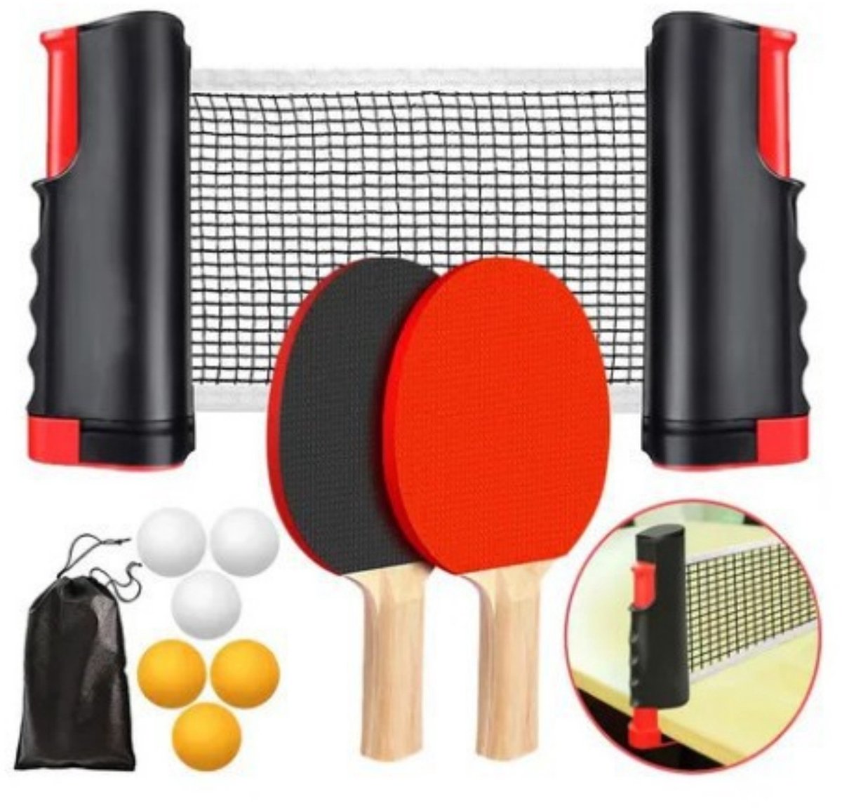 Tafeltennis – Pingpongballen - Tafeltennis Set - Pingpong – Tafeltennisbatjes - 2 Tafeltennisbatjes - 6 Pingpongballen - Pingpongbatjes - Tafeltennis Net