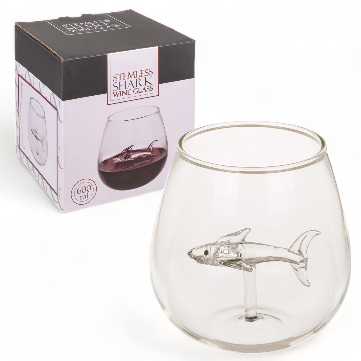 Dailygoods- Wijnglas Stielloos 600 ml - Elegante Design - Cocktailglas - Uniek met Haai - Hoogwaardig - 7,5 x 10,5 cm