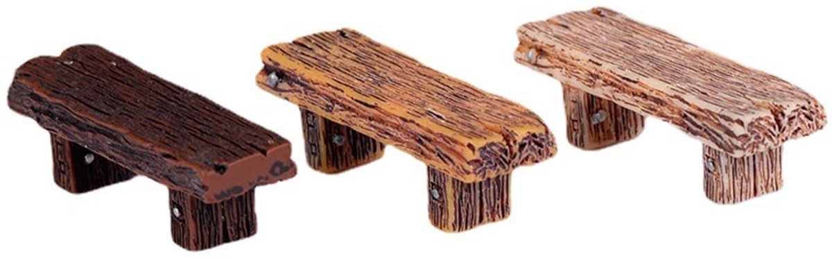 Dailygoods- Mini-dubbele Kruk Compact Design - 3 Stuks - Houten Bank - Poppenhuisdecoraties - Moslandschap - Kunsthars - Miniatuurmeubels
