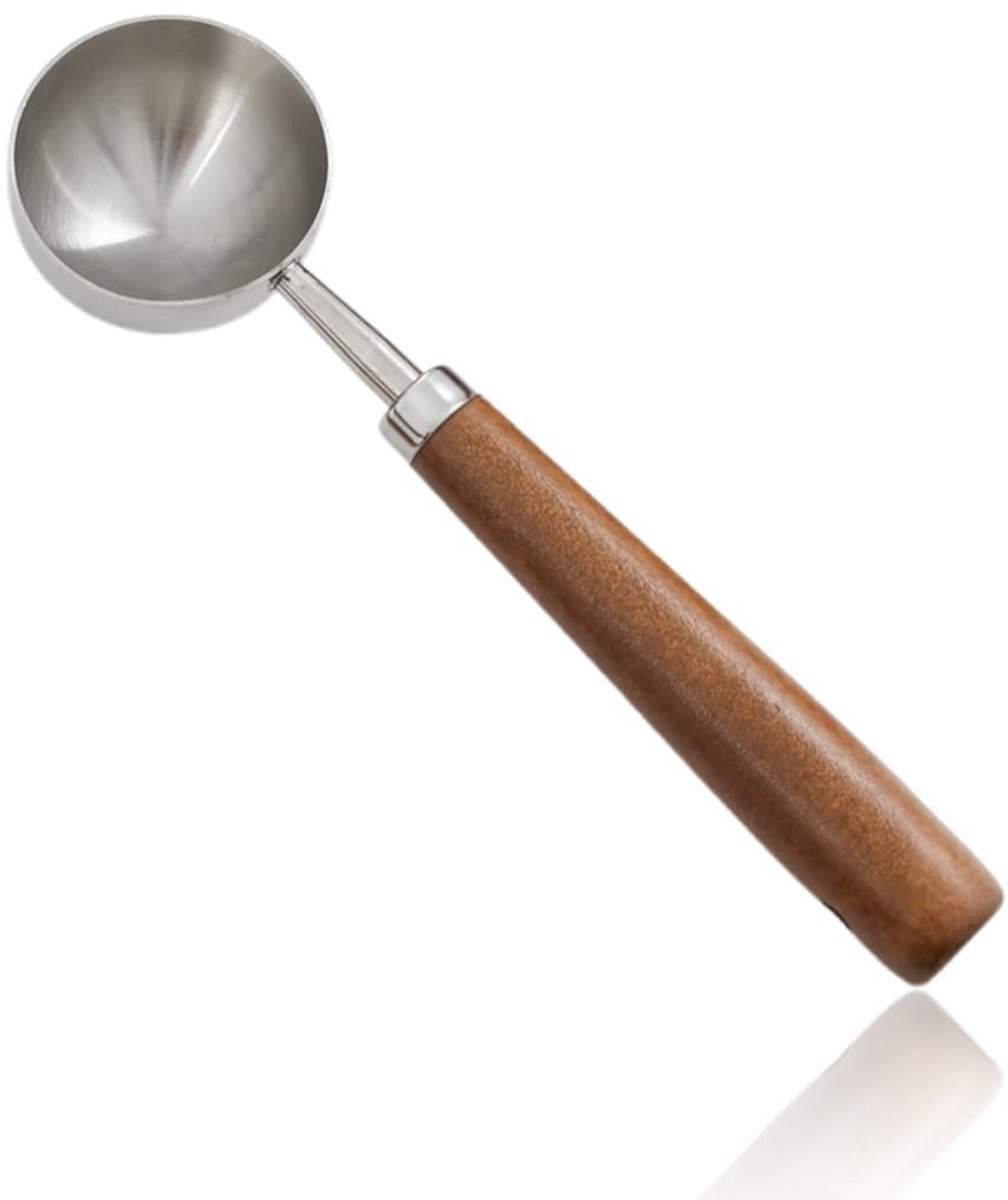 Dailygoods- Koffielepel 15 ml - Roestvrij Stalen Maatlepel - Walnootgreep - Vaatwasmachinebestendig - Geschikt voor Koffie en Thee