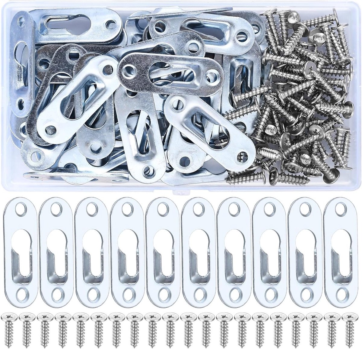 40 Stuks Sleutelgat Hangers, Metalen Bevestigingen, Foto Hangers voor Fotolijsten en Spiegels, Inclusief 80 Schroeven, 44x16mm, Ideaal voor Decoratie en Klussen