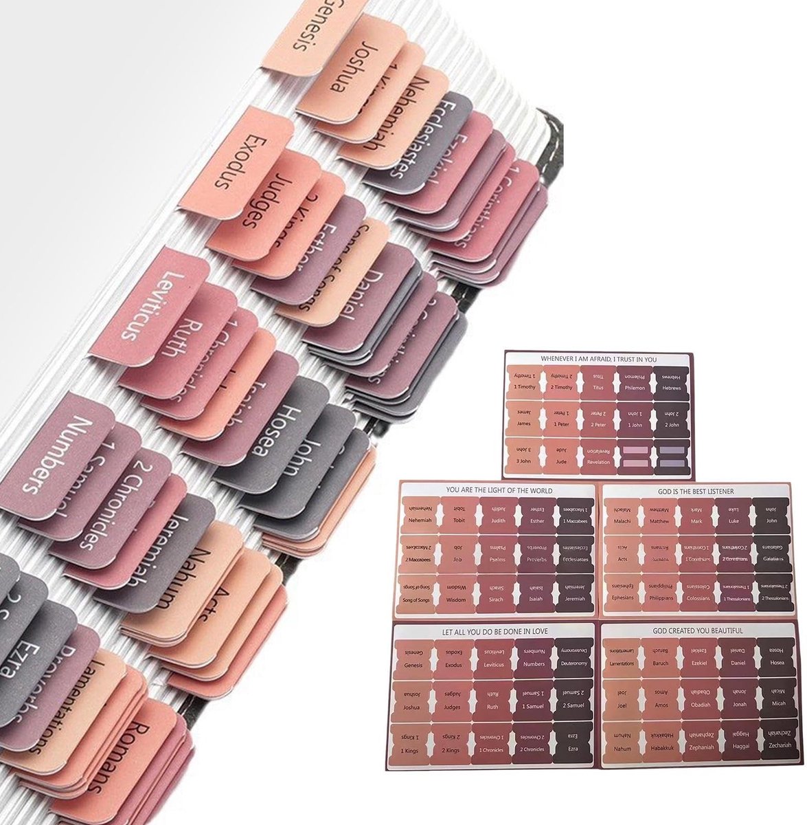 Dailygoods- Bijbeltabs 75 Stuks - Gelamineerd - Roze/Grijs - Duurzaam - Eenvoudig aan te brengen - Voor Bijbel-journaling - Bijbelmarkers