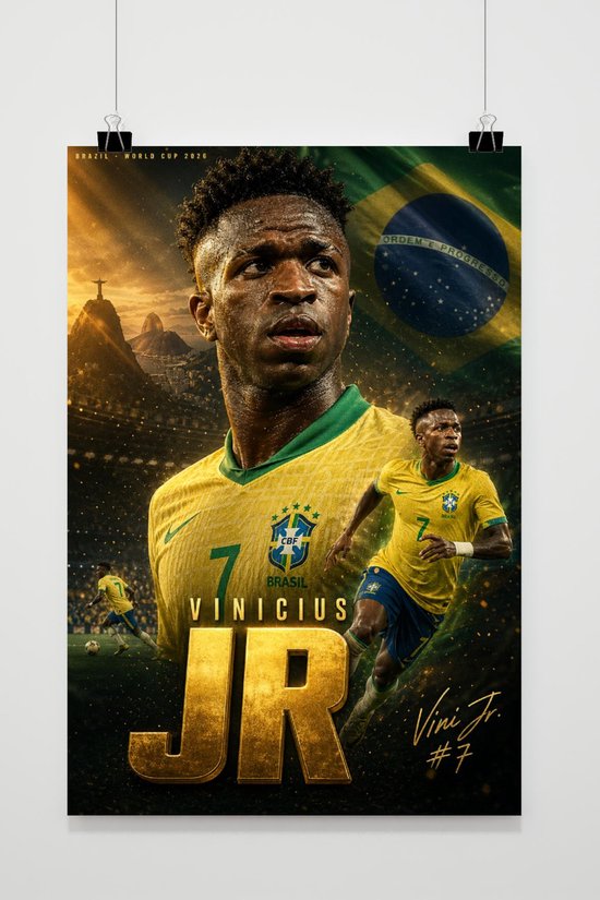 Poster Vinícius Jr - Posters de football - Sport - Coupe du Monde 2026 - Brésil - Vini Jr - Ailier - Décoration murale Salon - Papier 180 grammes - 7406WV - Format 60 x 90cm