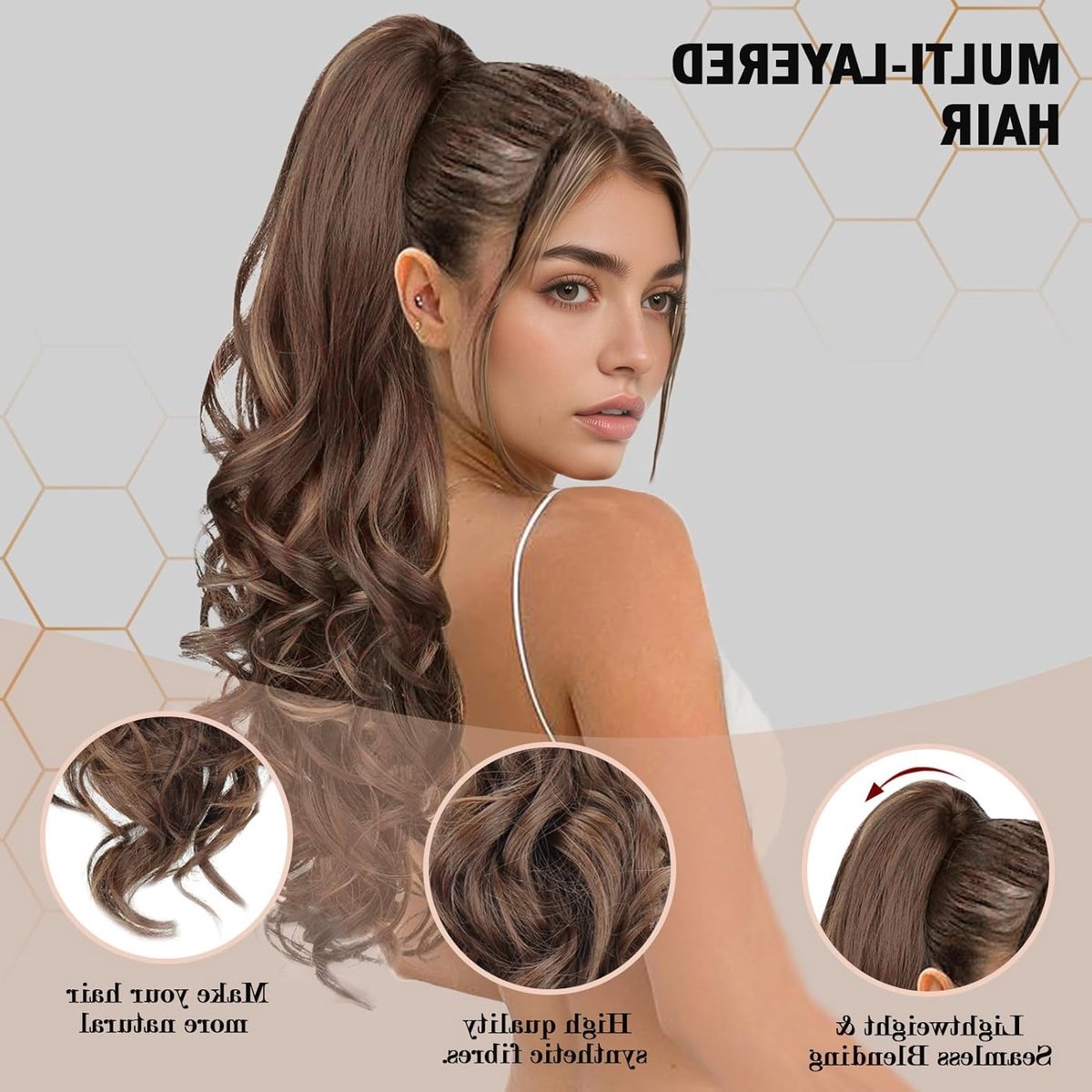 Lange Ponytail Haarstukjes Bruin Clip-in Krullend Golvend Haar voor Vrouwen, Perfect voor Dagelijks Gebruik en Feestjes