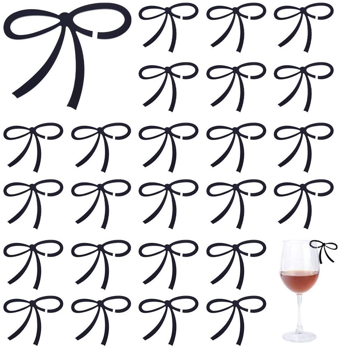 Dailygoods- Wijnglas Hanger 40 Stuks - Zwarte Strikken - Acryl - Dranketiketten - Feestdecoraties - Cocktailparty Accessoires