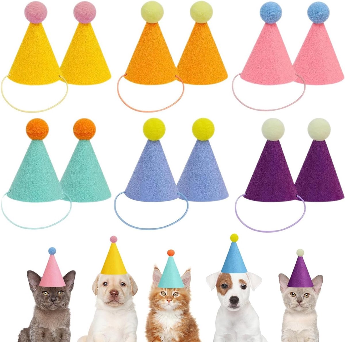 12 Stuks Mini Vilt Feesthoeden voor Knuffeldieren, Verstelbare Jarenvier Hoeden voor Speelgoed, Kinderen en Huisdieren - Diverse Kleuren voor Feestelijke Decoraties