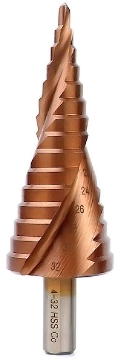Golden crown - Step Drill Bit - Hoge Hardheid - 4-32mm - Spiral Groove - Geschikt voor Metaal, Plastic en Hout - M35 Cobalt Staal