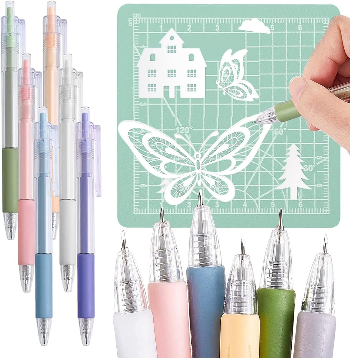 Pack of 6 Retractable Knives - Metalen Blad - ABS Handvat - Acrylonitrile Butadieen Styreen - DIY Kunst - Vinyl Tekeningen - Scrapbooking - Uniek Ontwerp