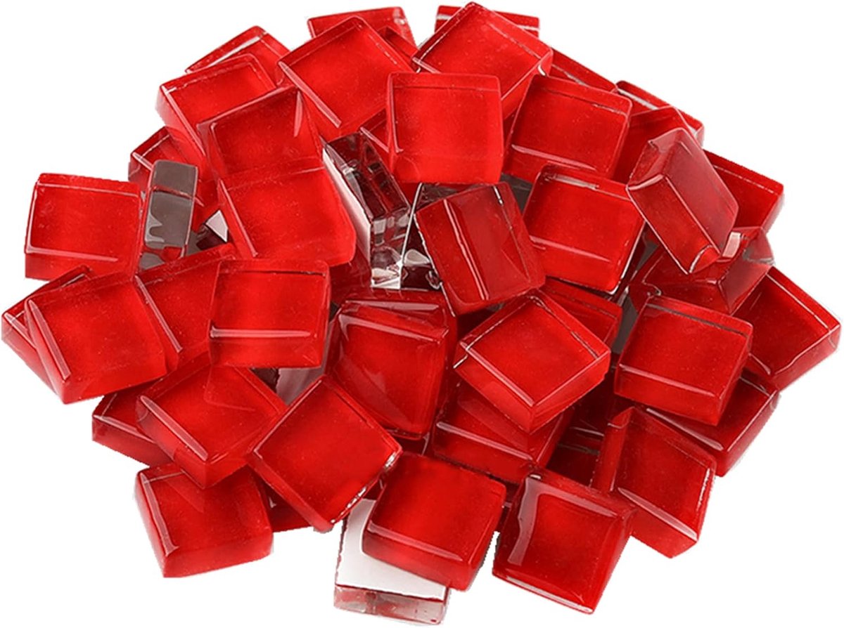200g Glazen Mozaïektegels Vierkant Kristal Mozaïek Steen Glazen Stukken voor DIY Kunst Craft Decoratie - 1x1cm - Rood