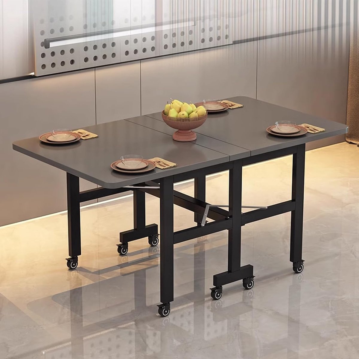 Uitschuifbare Opvouwbare Eettafel met Wielen 120x80x75 cm – Ruimtebesparende Klaptafel voor 2-6 Personen, Verstelbaar Design, Mobiele Keukentafel & Bureau voor Kleine Ruimtes