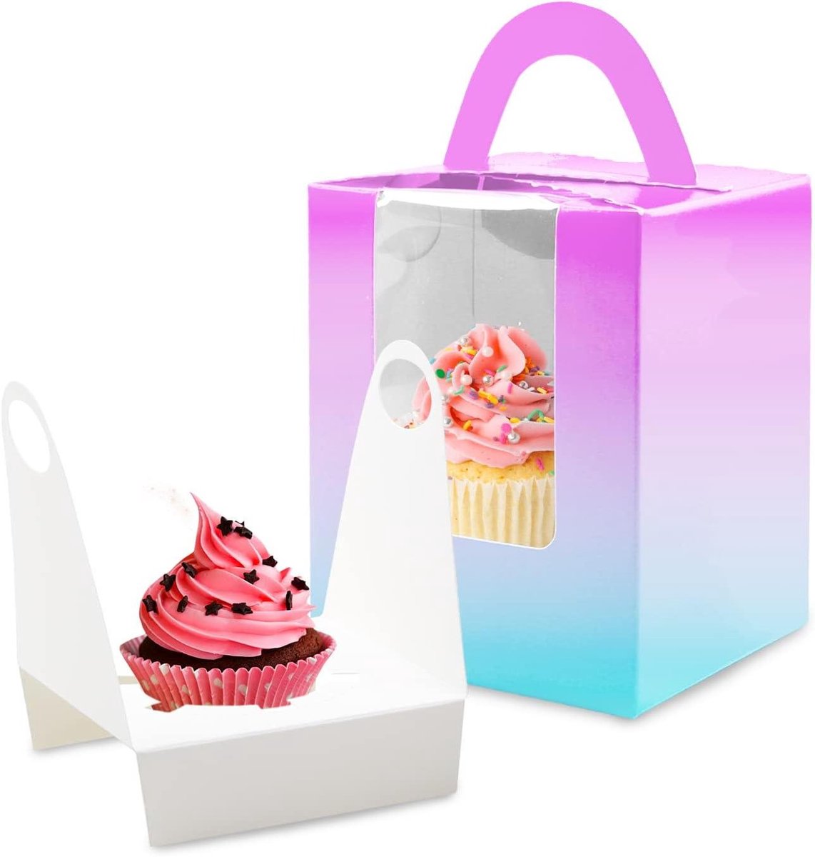 Cupcake Dozen - Muffin Houders - Gebak Presenteren - Met Venster en Handvat - 9 x 9.5 x 11 cm
