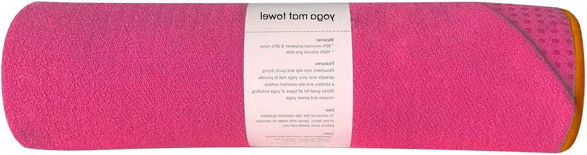 Yoga Mat Handdoek - Fitness Handdoek Pilates - Sporten Zonder Uitglijden - Met Antislip Siliconen Stippen - 183x60cm - Felroze