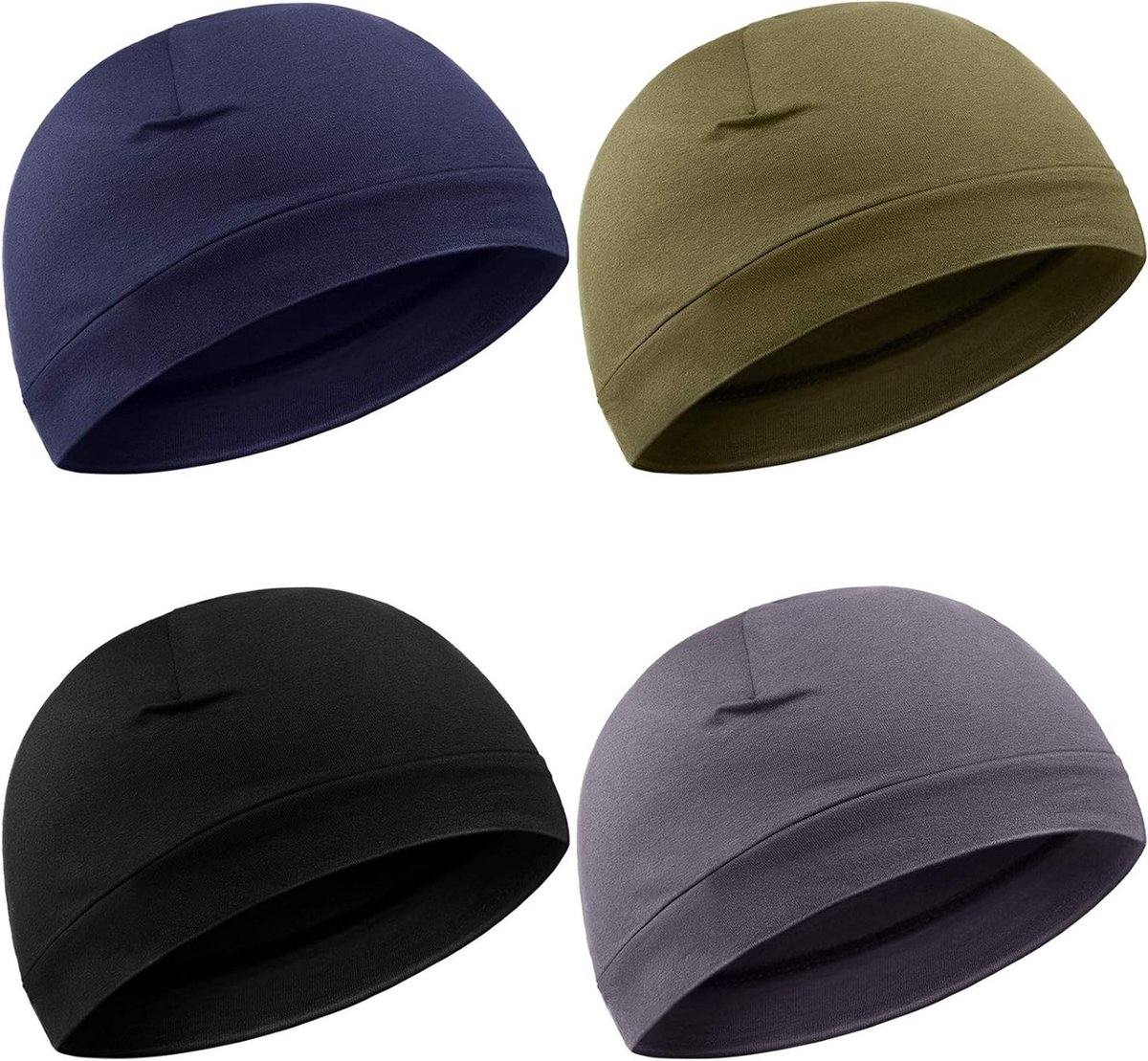 Zachte Katoenen Slaapcaps voor Mannen en Vrouwen - Multifunctionele Helmmutsen in Zwart, Grijs, Legergroen en Marineblauw - Ideaal voor Slaap, Sport en Activiteiten