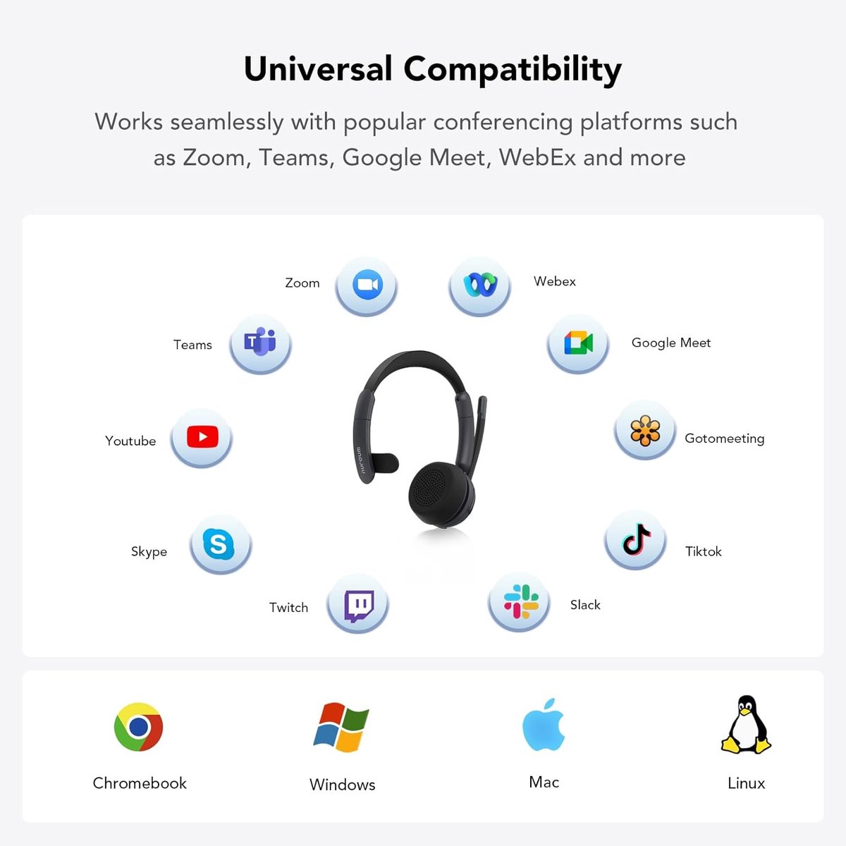 Draadloze Headset - Mono Oortje - Bellen op kantoor - AI ruisonderdrukking - 35 uur bellen - Donkergrijs thumbnail 6