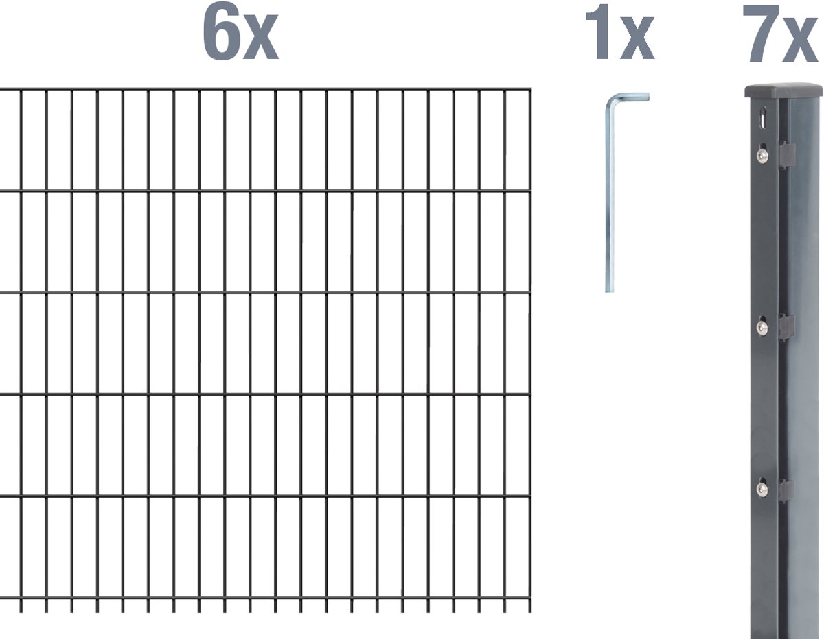 Alberts 673666 dubbelstaafmat hekwerk als 17-delige complete hekwerkset, antraciet, hoogte 123 cm, lengte 15 m