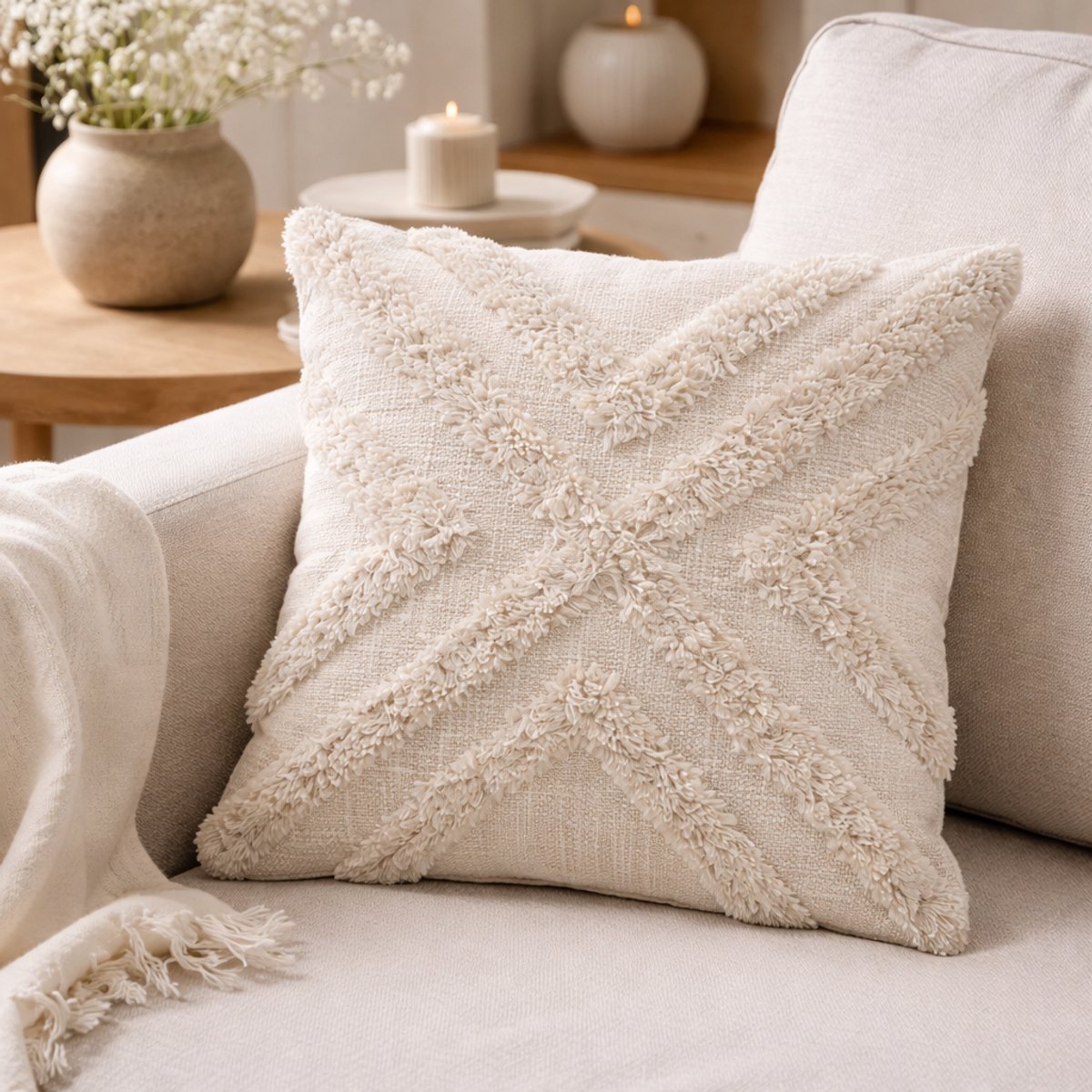 Sheny Sierkussen – 40 x 40 cm – katoen – beige tufted design