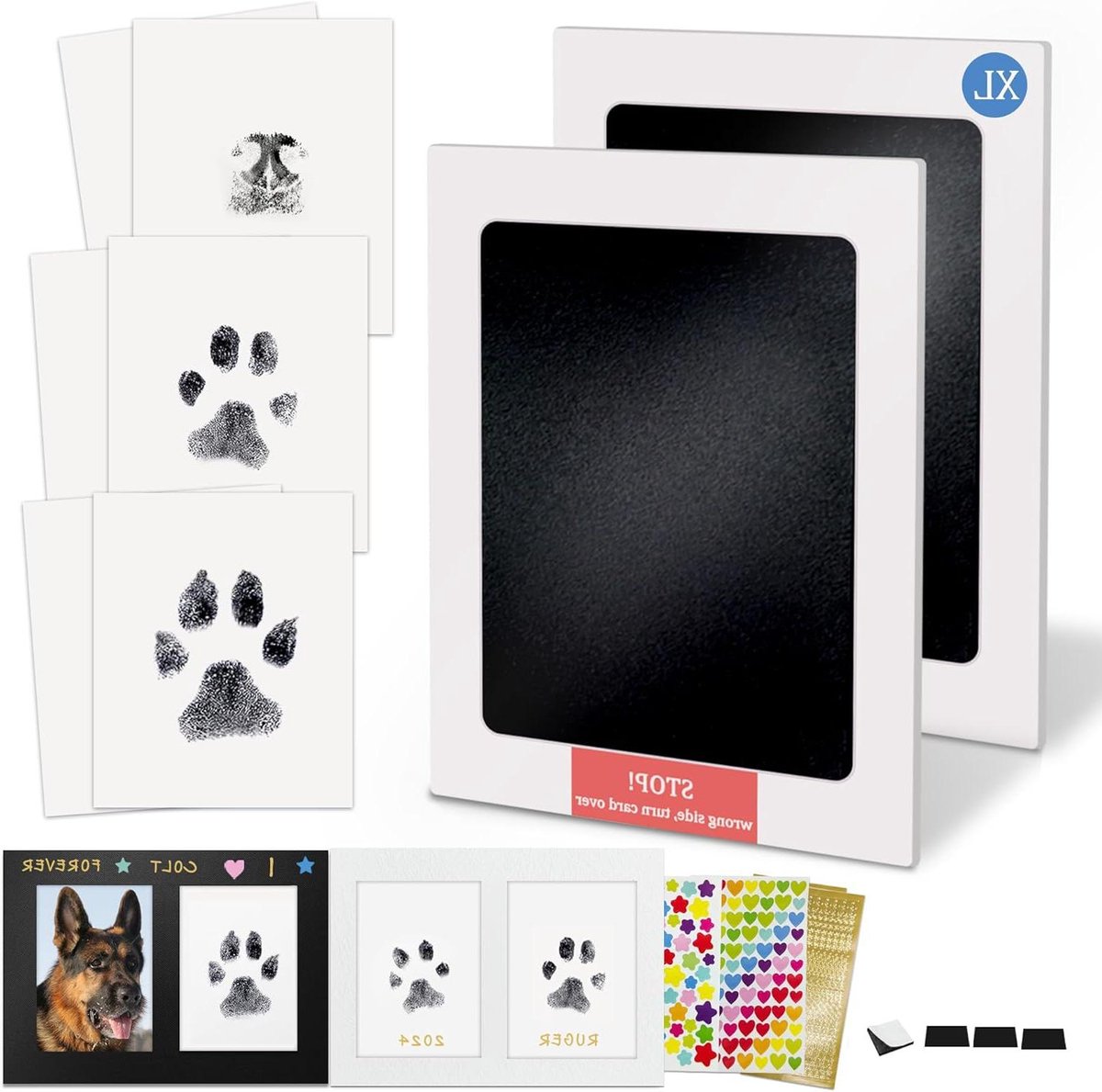 Huisdier Pootafdruk Set - Honden Katten Stempel - Herinneringen Maken - Knoeivrij Afdrukken - 2 Large - Zwart