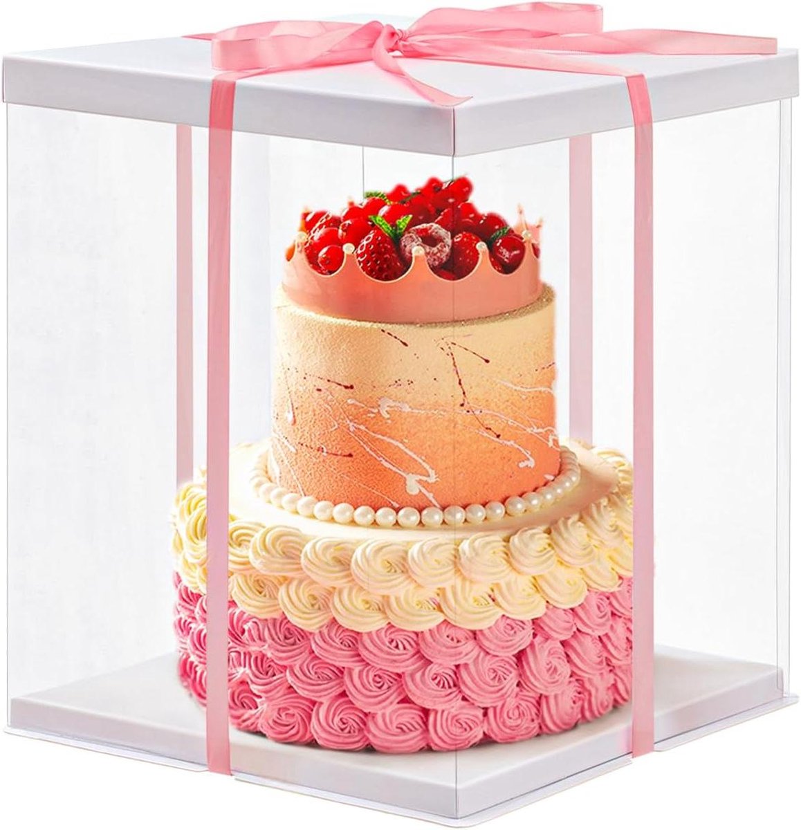 Transparante Taartdoos - Cake Doos Geschenken - Taarten Presenteren - Met Lint en Deksel