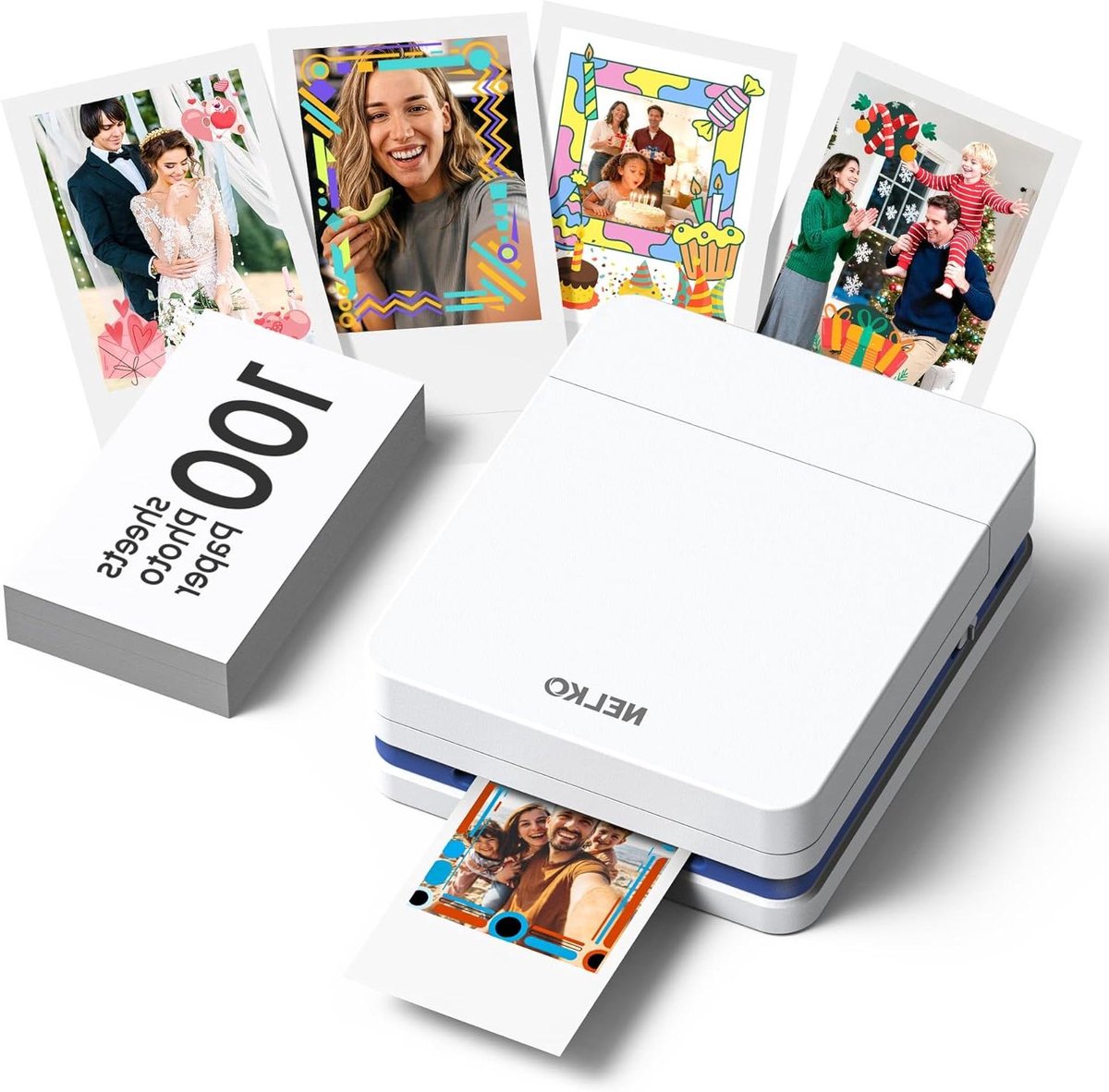 Draagbare Fotoprinter - Mini Printer Mobiel - Foto's Printen Snel - Met Plakrand - 4 Inch Papier - Wit