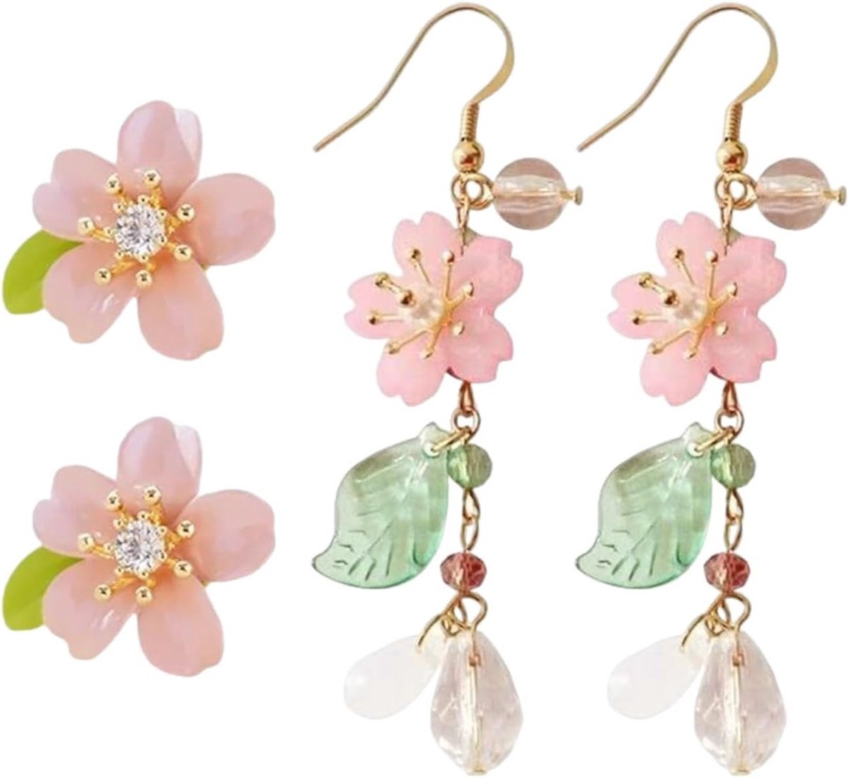 Elegante Bloemige Tassel Oorbellen en Kersenbloesem Oorbellen voor Dames, Stijlvolle Sieraden en Dagelijkse Accessoires in Roze