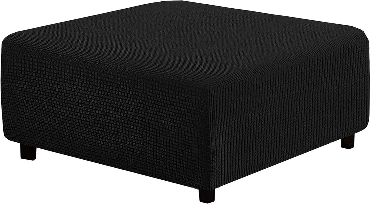 Voetenbank Hoes - Ottoman Cover Poefhoes - Meubels Vernieuwen - 10% Dikker Pluche - 60-76 x 38-45 cm - Salie Zwart