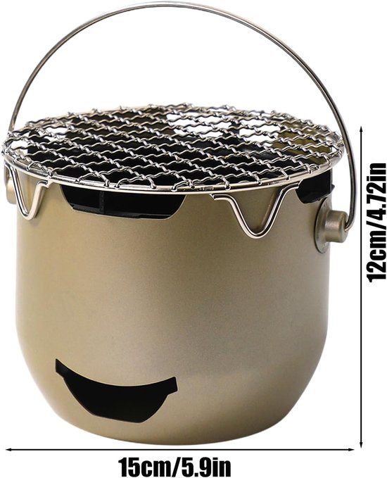 Draagbare houtskoolgrill - 15*12 cm - Mini houtskoolgrill - Draagbare houtskoolgrill voor buiten - Kleine buitengrill - Kleine grill voor buiten koken - Geschikt voor kamperen, barbecueën in de achtertuin, barbecueën in de camper en picknicks - Groen — afbeelding 2