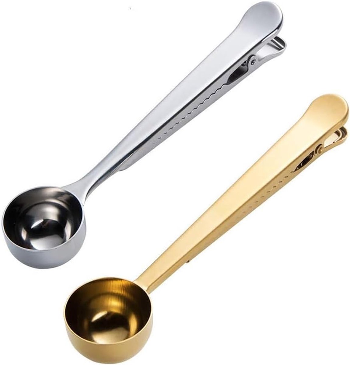 2 Pcs Koffiemeetinstrumenten - Multifunctionele RVS Koffielepels met Tang voor Koffiepoeder - Koffiebessen