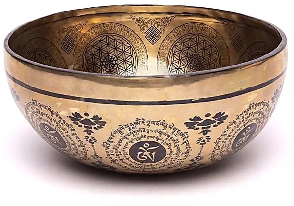Lasergegraveerde klankschaal Flower of Life - ±1400-1600 G; ±22-24 Cm - ±1400-1600 g ; ±22-24 cm