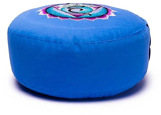 Meditatiekussen 5e chakra geborduurd - 33x17 - 2800 - Boekweit - Katoen - Blauw van Yogi & Yogini — afbeelding 3