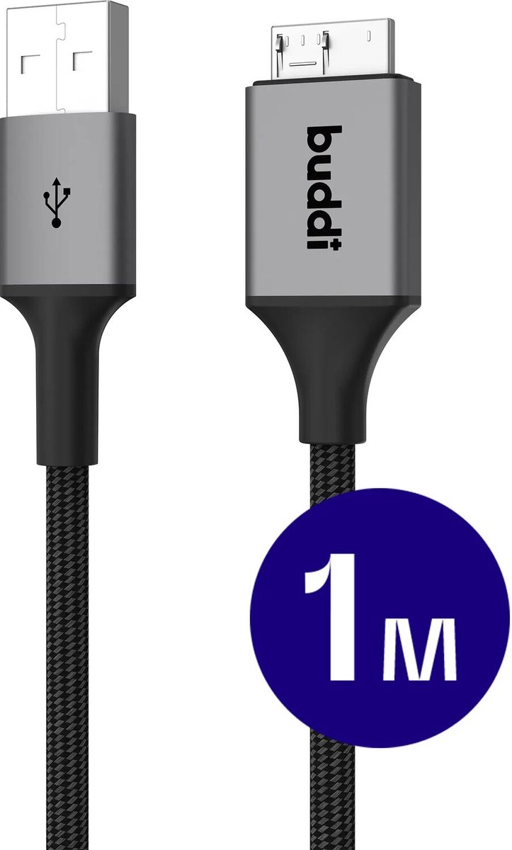 Buddi Flex USB-A naar Micro-B Kabel 12W Fast Charge 1M Zwart