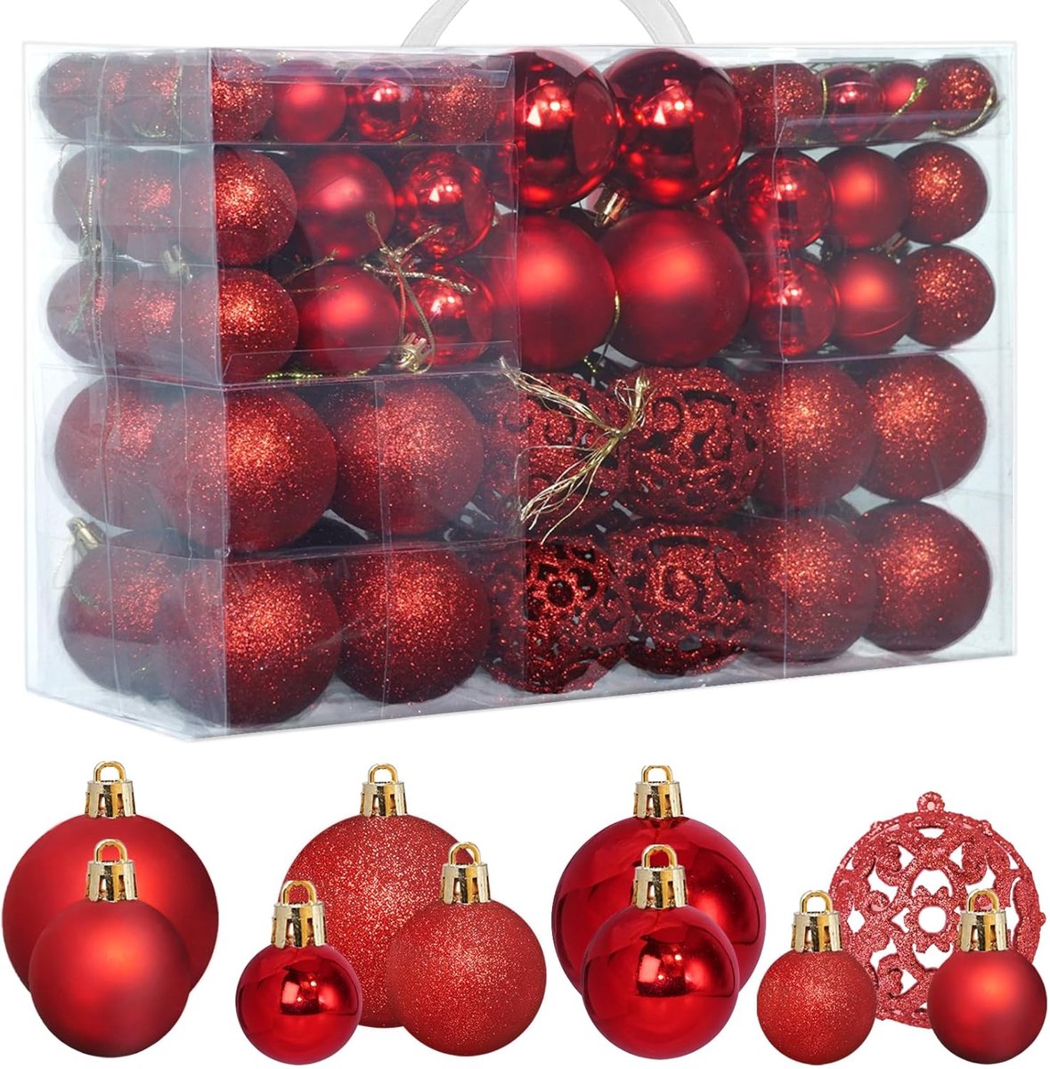 100 Kerstballen - Kerstboom Ornamenten Set - Decoratieve Hangende Ballen 3/4/6cm - Geschikt voor Xmas, Vensters, Kerstkransen, Kerstdecoraties