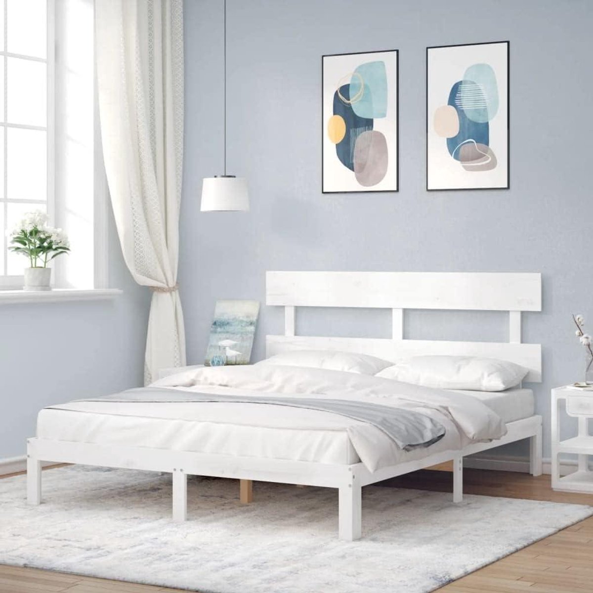Houten Bedframe - Tweepersoonsbed Hout - Goede Nachtrust - Massief Grenenhout - 160x200 cm - Wit