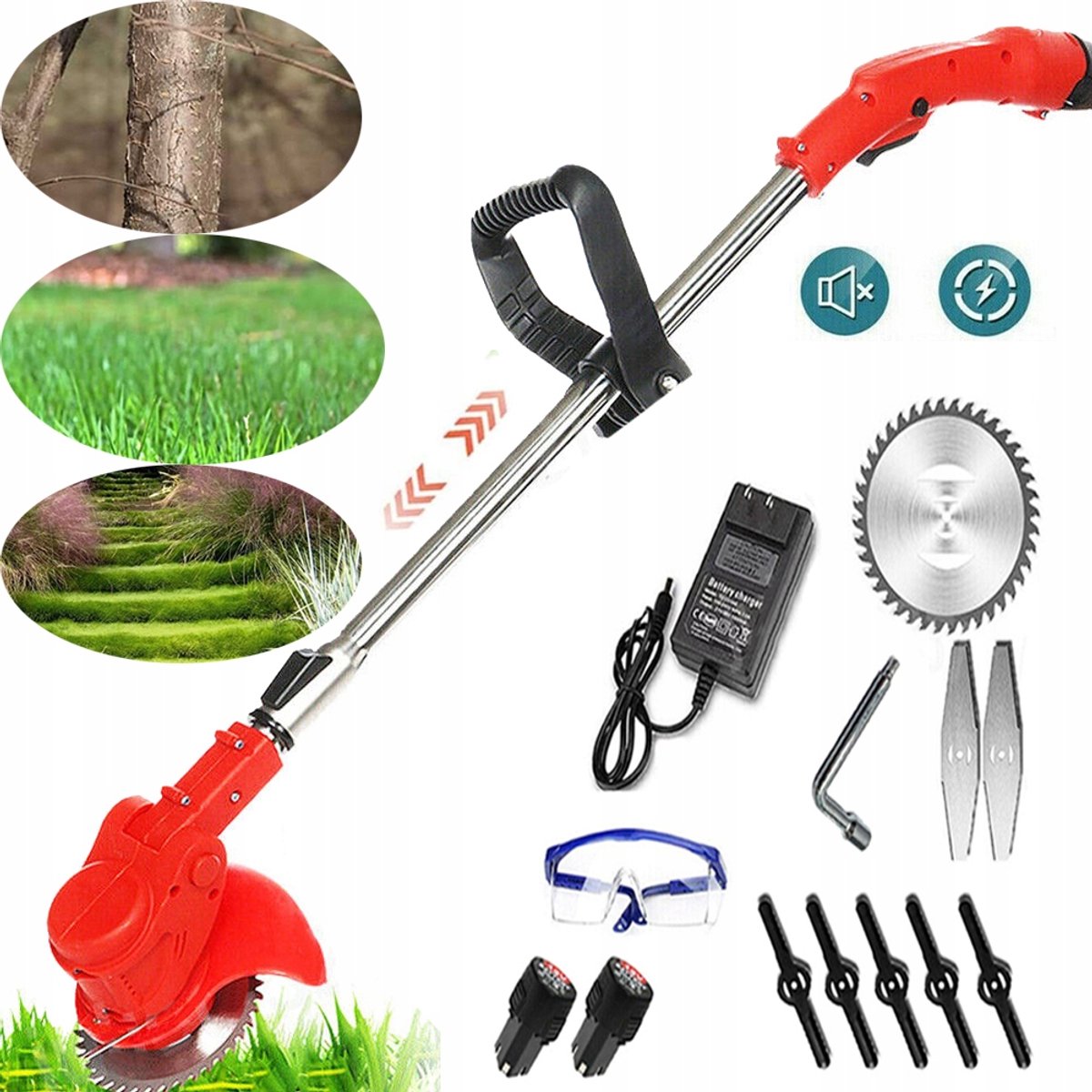 Accu Grasmaaier - Onkruidtrimmer - 650W & 12V 3000mAh - 90-120cm Telescopisch - 3 Messen - Voor Tuin & Gazon - Met Complete accessoires – foto 5