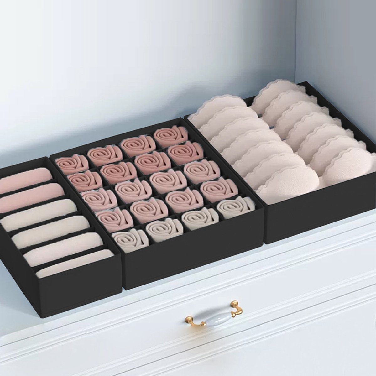 Opvouwbare ondergoedopbergdoos - Vakken voor slipjes en bh's 3-delige set - Kledingkastlade-organizer - Opbergdoos voor kleding en sokken - Geschikt voor kerst, kerstcadeaus en nieuwjaarscadeaus