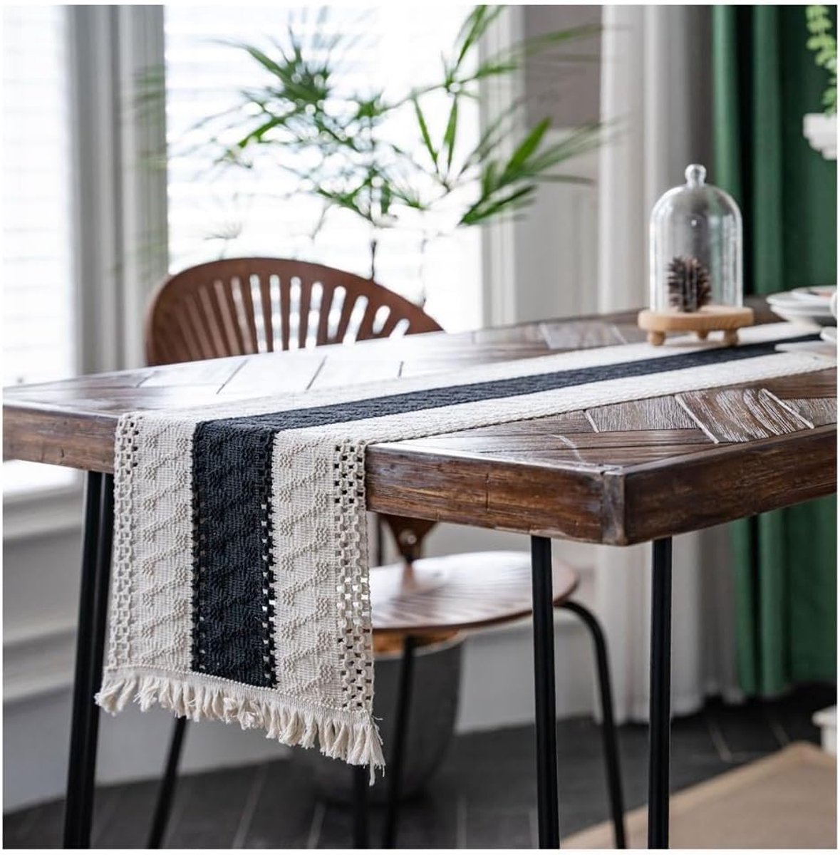 Boho Macramé Tafelkleed met Kwastjes, Vintage Landelijke Stijl, Handgemaakt Katoen, Tafeldecoratie voor Feestjes en Evenementen