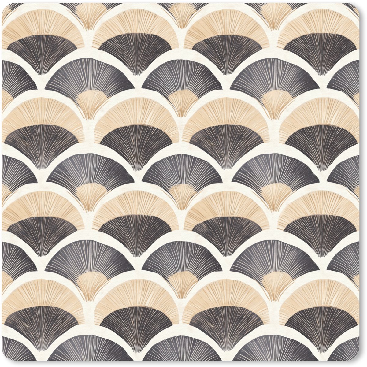 Muismat 30x30 cm - Mousepad Waaier - Patroon - Zwart - Beige - Muismatten