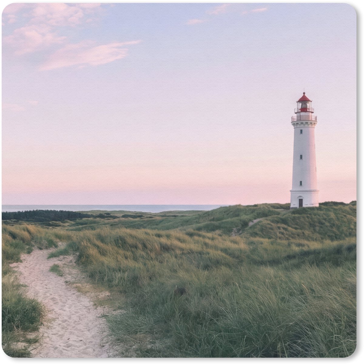 Muismat 30x30 cm - Mousepad Vuurtoren - Duinlandschap - Zee - Muismatten