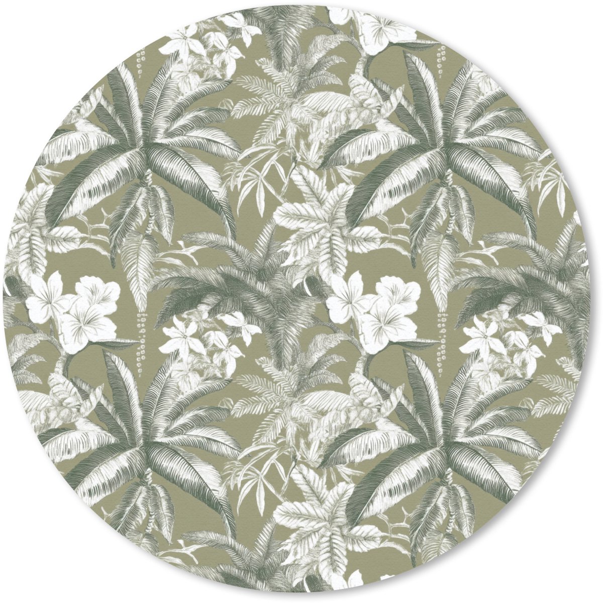 Muismat rond 50x50 cm - Mousepad Botanisch - Bloemen - Groen - Ronde muismatten