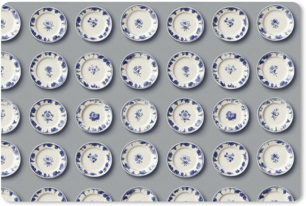 Muismat 13x8 cm - Mousepad Borden - Bloemen - Blauw - Wit - Muismatten