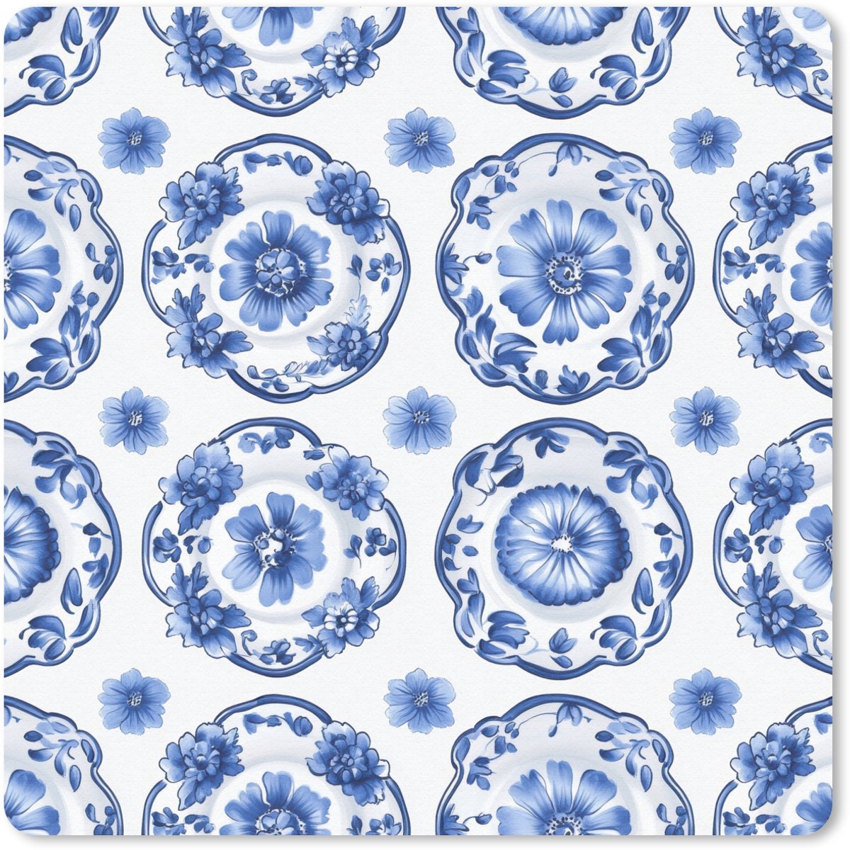 Muismat 20x20 cm - Mousepad Sierborden - Bloemen - Blauw - Muismatten
