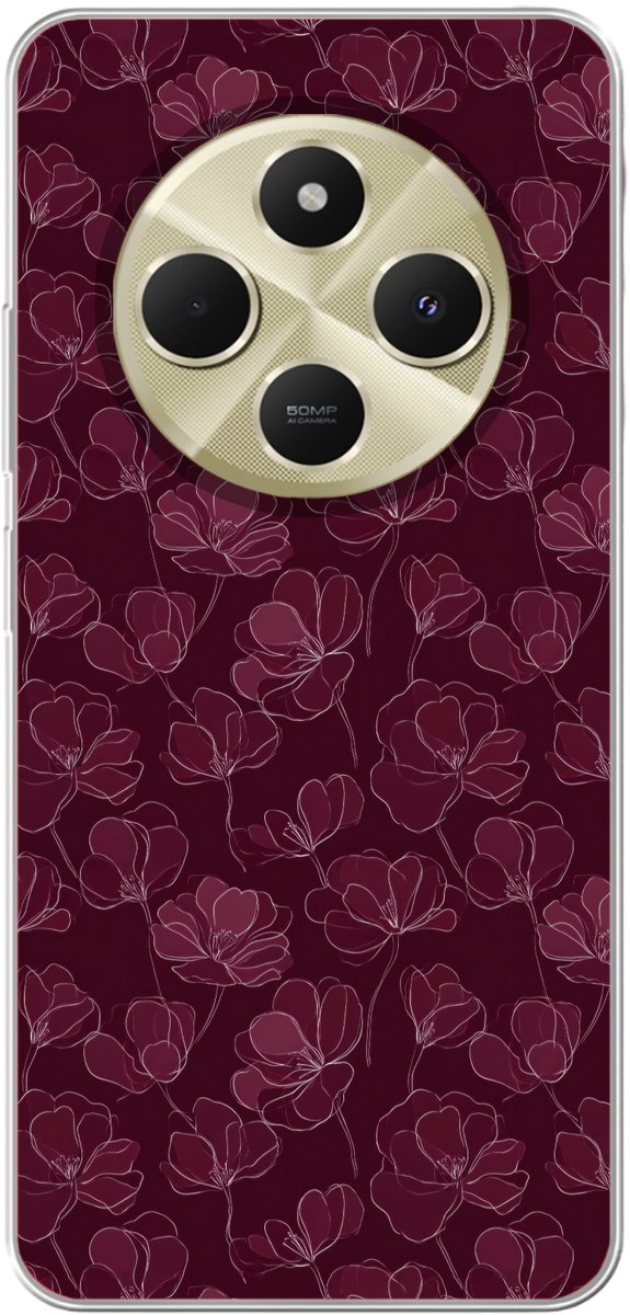 Telefoonhoesje Geschikt voor Xiaomi Geschikt voor Redmi 14C hoesje - Bloemen - Patroon - Bordeauxrood - Siliconen Telefoonhoesje Telefoonhoesje